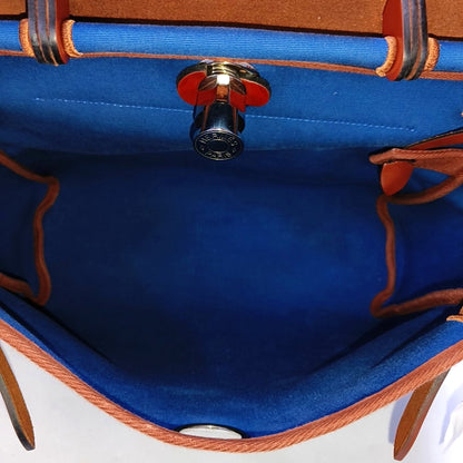 HERMÈS Herbag 31 Sea Blue Canvas Single Shoulder Bag Tote Bag Silver Hardware D Detachable Strap-(SKU)-969826701