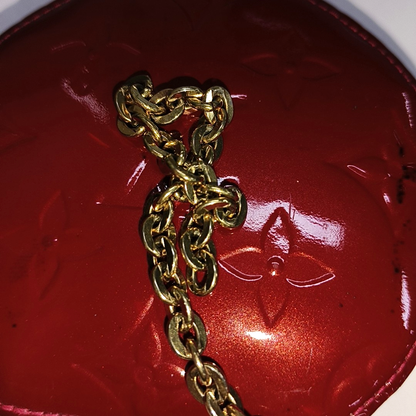 LOUIS VUITTON PORTE MONNAIE COUER Red Patent Leather Monogram Embossed Mini Wallet Golden hardware-(SKU)-14407174