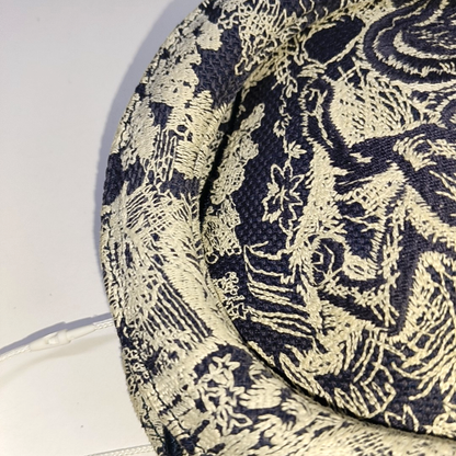 DIOR Lady D-Lite medium size blue fabric embroidered shoulder bag gold hardware detachable shoulder strap-(SKU)-934742654