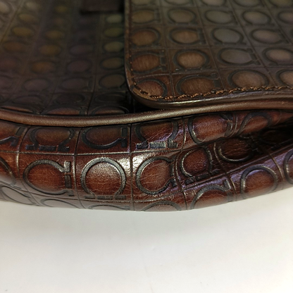 FERRAGAMO Chocolate Brown Leather Embossed Clutch Silver Hardware-(SKU)-942092439