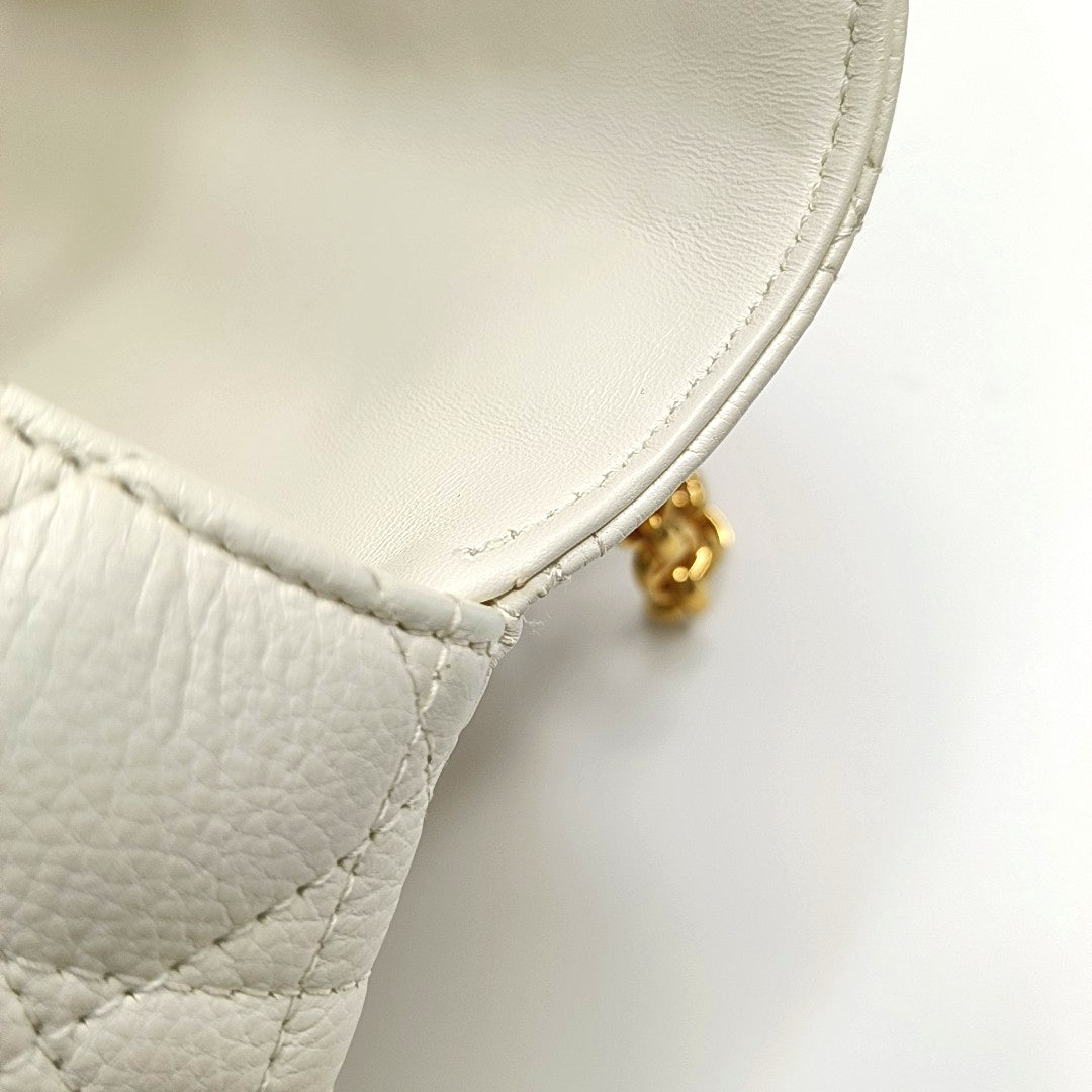 DIOR Dior Caro Medium White Calfskin Quilted Shoulder Bag with Gold Hardware-(SKU)-969148455