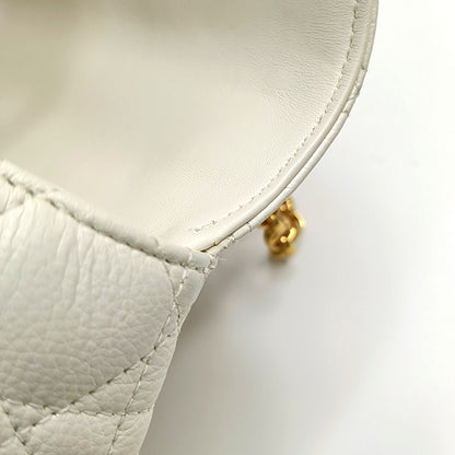 DIOR Dior Caro Medium White Calfskin Quilted Shoulder Bag with Gold Hardware-(SKU)-969148455