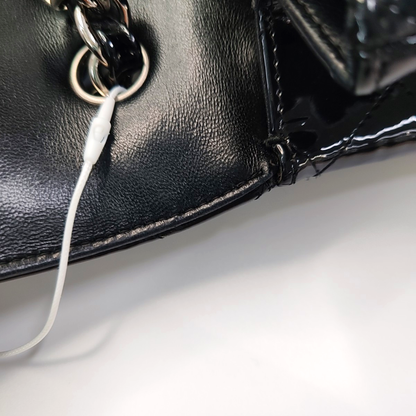 CHANEL CLASSIC FLAP Large Size Black Patent Calfskin Quilted Jumbo Crossbody Bag Shoulder Bag Silver Hardware 13 Opening-(SKU)-954460430