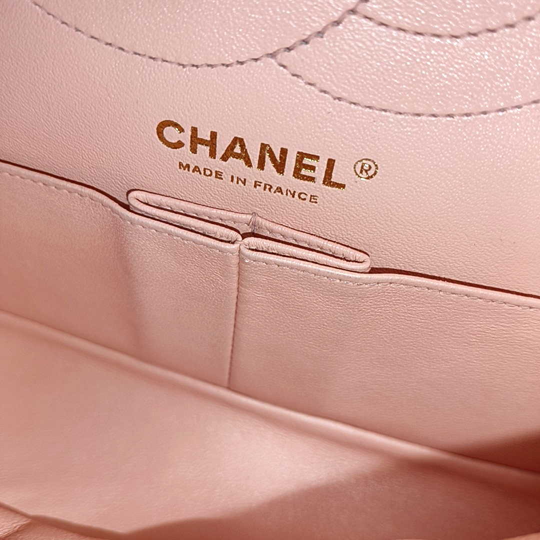 CHANEL 2.55 Small Light Pink Fabric Quilted Chain Shoulder Bag Crossbody Bag with Gold Hardware 23 Clasp-(SKU)-960446788