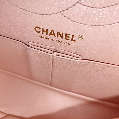 CHANEL 2.55 Small Light Pink Fabric Quilted Chain Shoulder Bag Crossbody Bag with Gold Hardware 23 Clasp-(SKU)-960446788