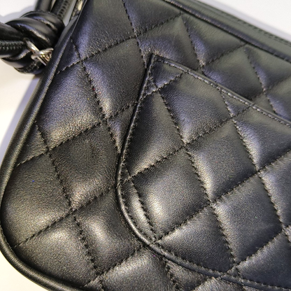 CHANEL CAMBON Small Black Calfskin Quilted Handbag Single Shoulder Bag Handbag Silver Hardware 10 Clasp-(SKU)-963757249