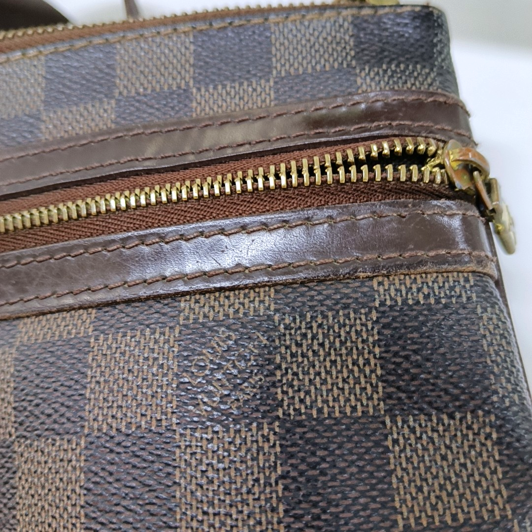 LOUIS VUITTON Brown Coated Canvas Checkered Single Shoulder Bag Crossbody Golden hardware-(SKU)-928779236