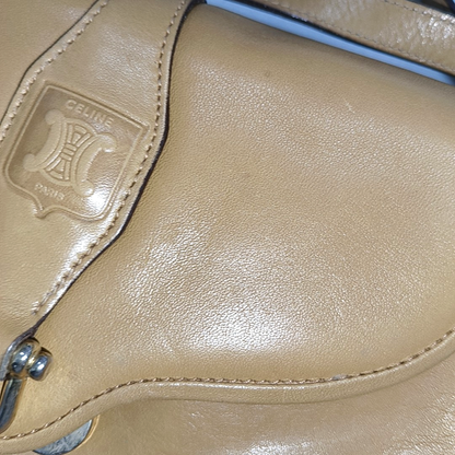 CELINE Brown Leather Single Shoulder Bag Crossbody Bag Silver Hardware-(SKU)-14353451