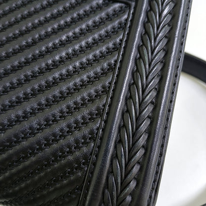 CHANEL BOY CHANEL Black Leather Quilted V-Stitch Crossbody Bag Rhodium Hardware 23 Openings Removable Strap-(SKU)-968641793