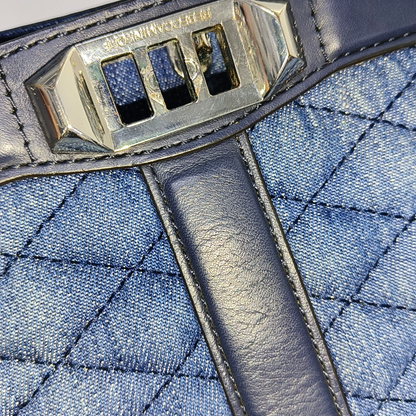 REBECCA MINKOFF Love  Blue Leather Quilted Crossbody Shoulder Bag Silver Hardware Removable shoulder strap-(SKU)-935256758