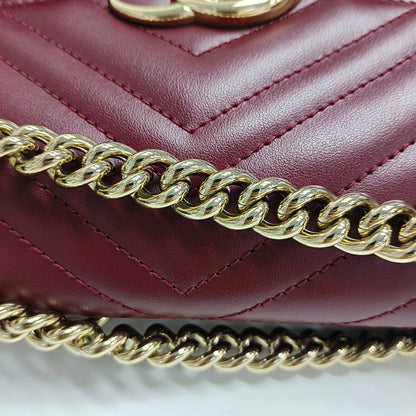 GUCCI GG Marmont Small Burgundy Calfskin Quilted Wave Pattern Crossbody Bag with Gold Hardware-(SKU)-971223206