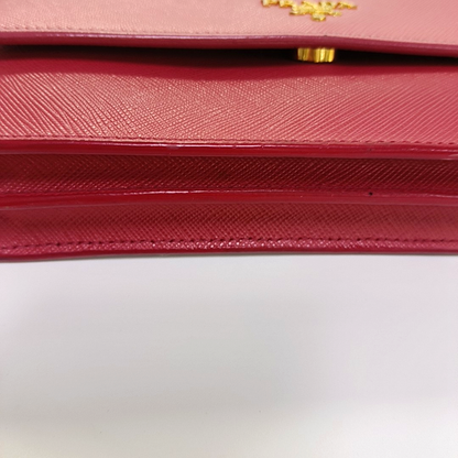 PRADA Pink cowhide cross-grain shoulder bag/handbag/crossbody bag Golden hardware Removable shoulder strap-(SKU)-960391827
