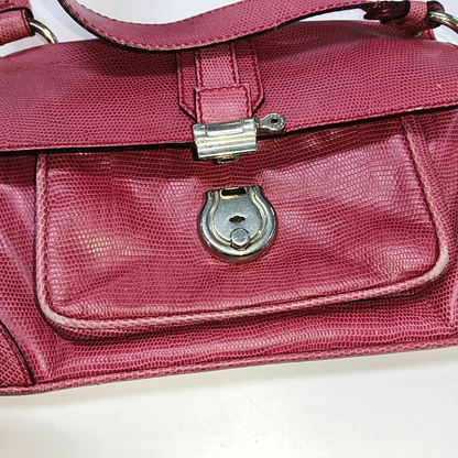 BURBERRY Red Cowhide Embossed Shoulder Bag Tote Silver Hardware-(SKU)-928563763