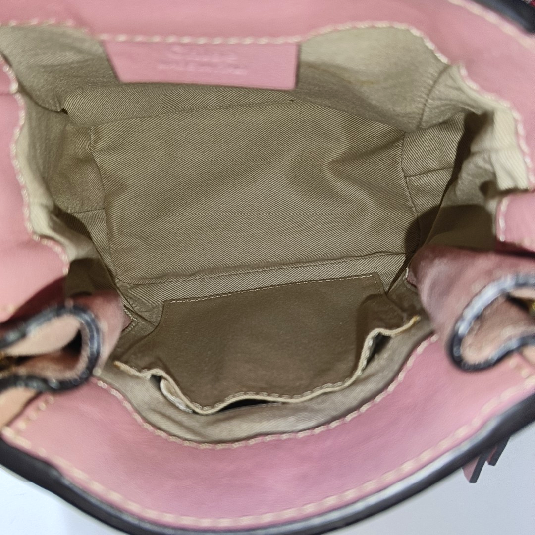 Chloé Faye mini Pink Cowhide Backpack Single Shoulder Bag Golden hardware shoulder straps-(SKU)-958394147