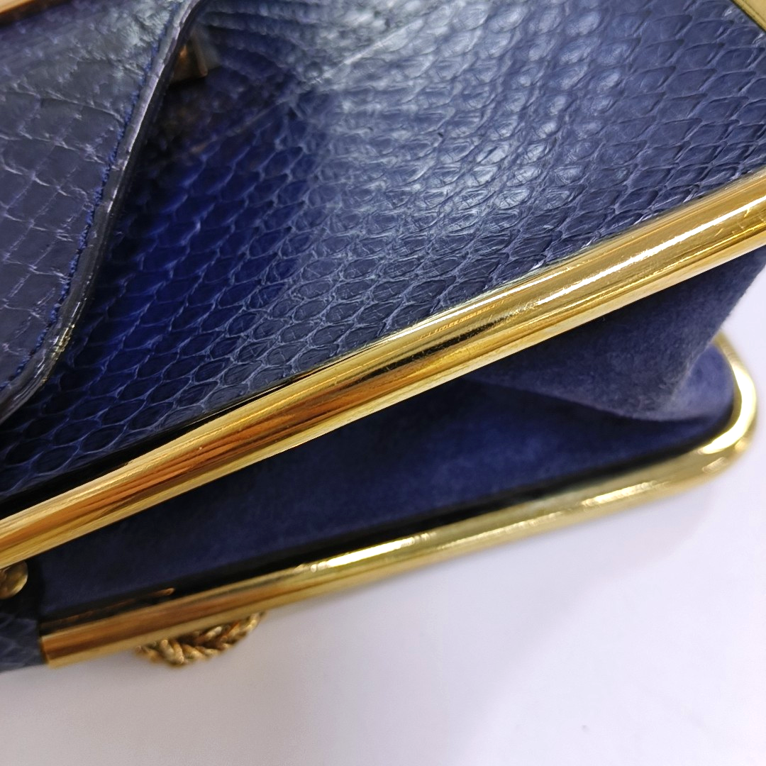 Chloé Sally Small size Dark Blue Snake Skin Crossbody Bag Golden hardware-(SKU)-935267060