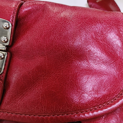 Miu Miu Miu Coffer Red Lamb Leather Quilted Woven Single Shoulder Bag Handbag Crossbody Silver Hardware Removable shoulder strap-(SKU)-959188889
