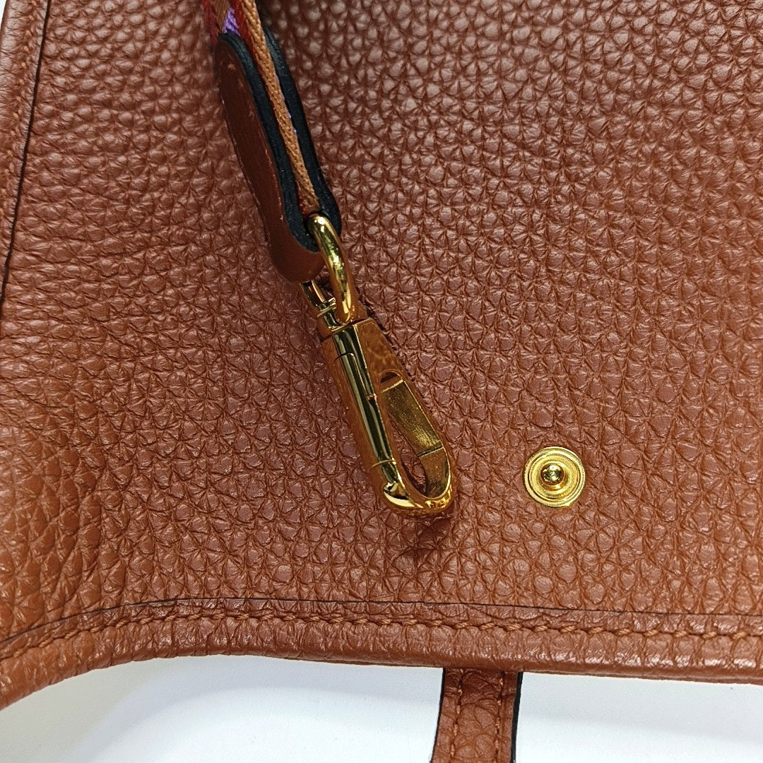 HERMÈS Evelyne TPM Pumpkin Color Clemence Leather Cutout Evelyne Shoulder Bag Golden Hardware U Engraved Removable Shoulder Strap Complete Accessories-(SKU)-968679706