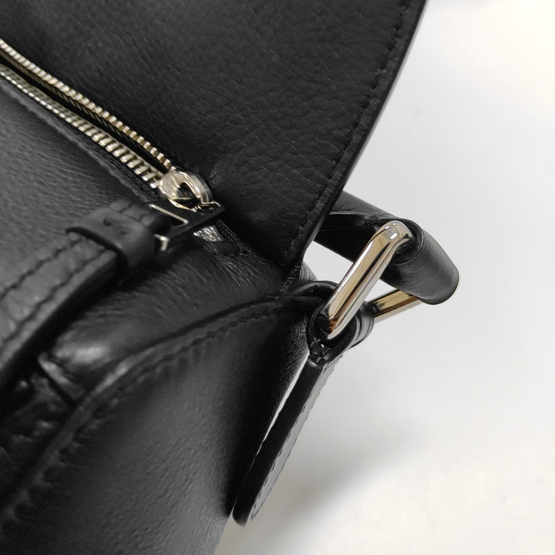 LOEWE Puzzle Small Black Leather Geometric Crossbody Shoulder Tote Bag Silver Hardware Removable Strap-(SKU)-964289240