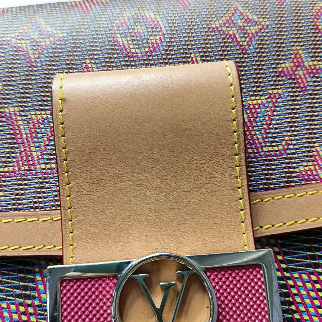 LOUIS VUITTON DAUPHINE Medium Red Calfskin Monogram Checkerboard Dauphine Single Shoulder Bag Sling Bag Silver Hardware 2 Removable Straps-(SKU)-967790529