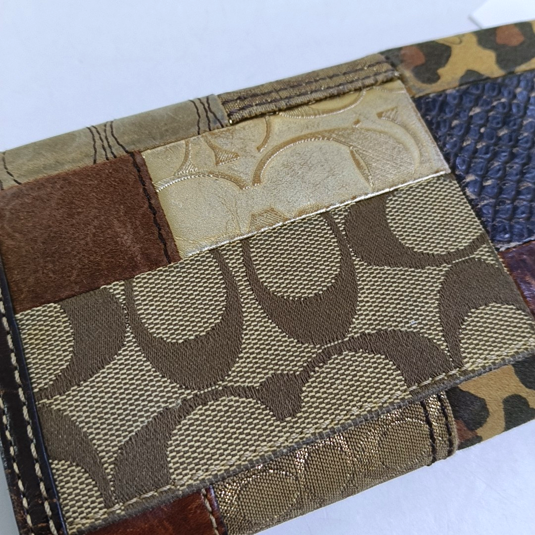 COACH Brown Mixed Material Monogrammed Textured Wallet Golden hardware Vintage model-(SKU)-950089793