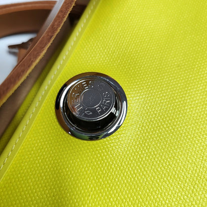 HERMÈS Herbag 31 Lemon Yellow Coated Canvas Shoulder Bag Tote Bag with Detachable Strap and B Stamp Accessories Included-(SKU)-971138279