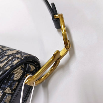 DIOR Saddle Small Size Blue Canvas Monogram Saddle Bag Single Shoulder Bag Golden Hardware-(SKU)-966733387