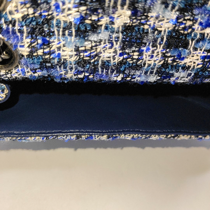 CHANEL 2.55 Mini Blue Tweed Woven Crossbody Shoulder Bag with Black Hardware, 29 Clasps-(SKU)-962059066