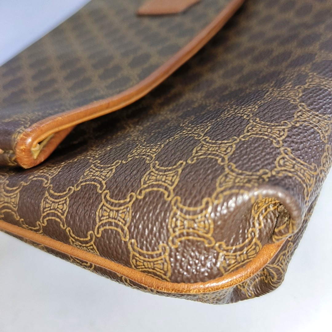 CELINE MACADAM CLUTCHES Brown Coated Canvas Triumph Clutch Golden hardware-(SKU)-14049943