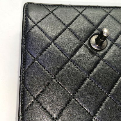 CHANEL CLASSIC VERTICAL PEARL Small Size Black Lamb Skin Quilted Crossbody Shoulder Bag Silver Hardware 29 Clasp-(SKU)-957700212