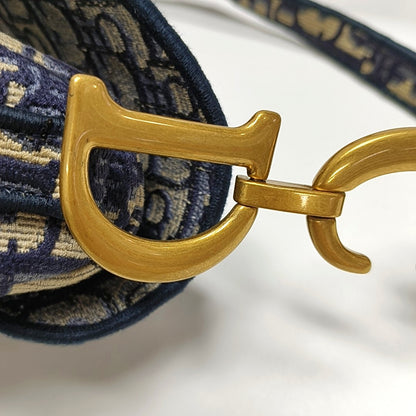 DIOR Saddle Small Blue Canvas Monogram Embroidered Saddle Bag, Gold Hardware-(SKU)-971117998