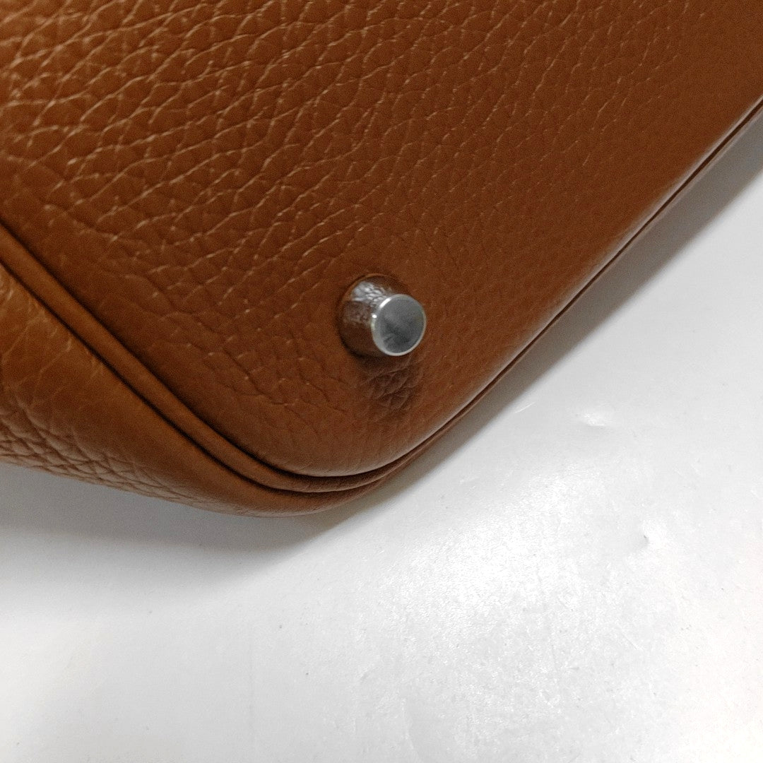 HERMÈS Picotin Lock 22 Cognac Brown Clemence Leather Market Basket Tote Bag with Silver Hardware X-(SKU)-969778968