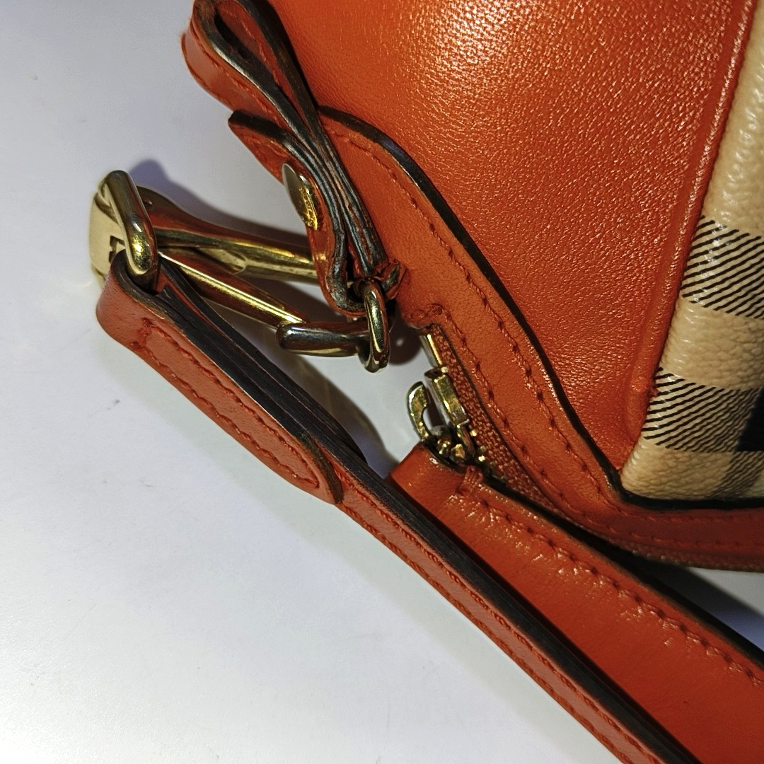 BURBERRY Beige Coated Canvas Warhorse Plaid Single Shoulder Bag Clutch Crossbody Golden hardware Removable shoulder strap-(SKU)-941127528