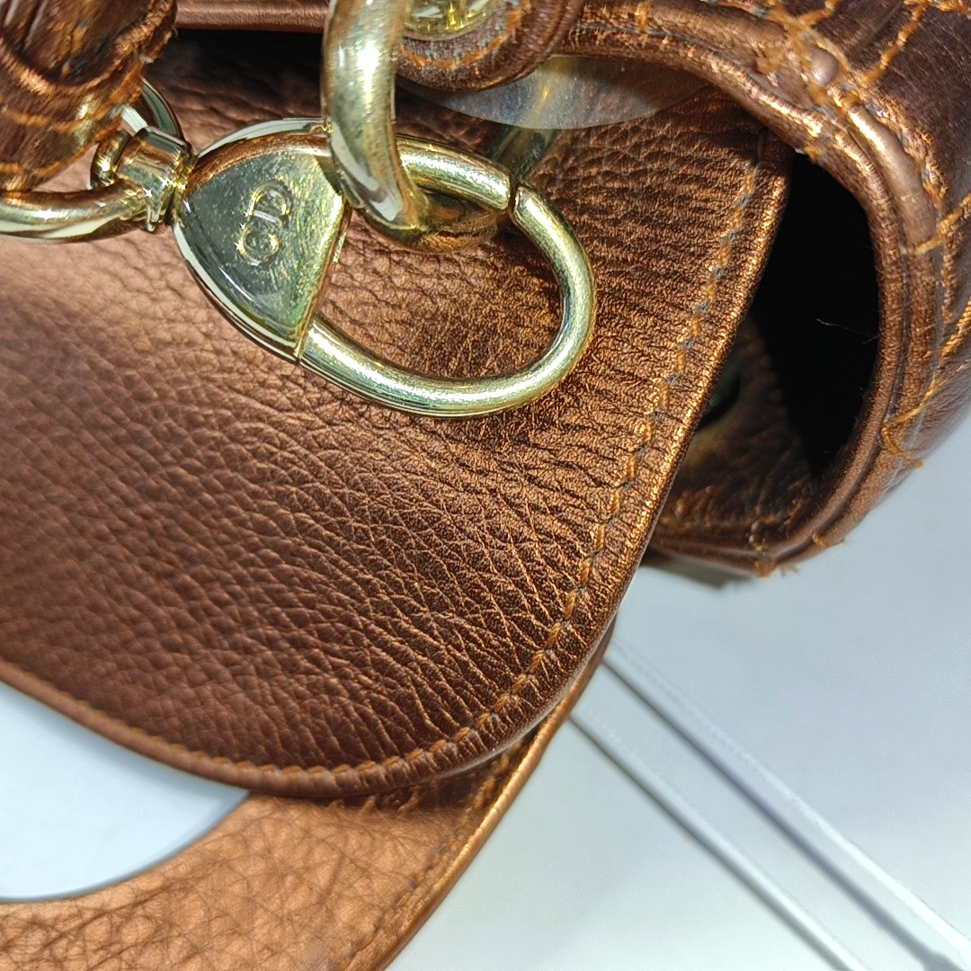 DIOR Lady Dior Mini Brick Red Calfskin Quilted Grained Three Compartment Shoulder Bag Crossbody Bag Tote Bag Gold Hardware Removable Strap-(SKU)-959613888