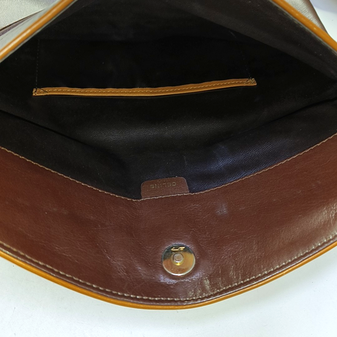 CELINE MACADAM CLUTCHES Dark Brown Cowhide Handbag Golden hardware-(SKU)-951570187