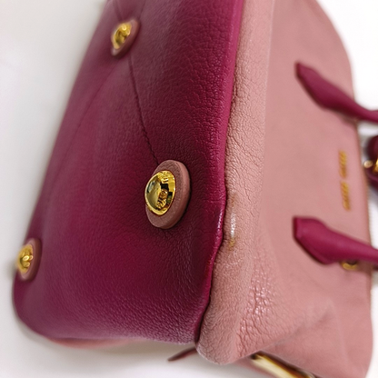 Miu Miu Pink Cowhide Crossbody Tote Bag Single Shoulder Golden hardware Removable shoulder strap-(SKU)-956651797
