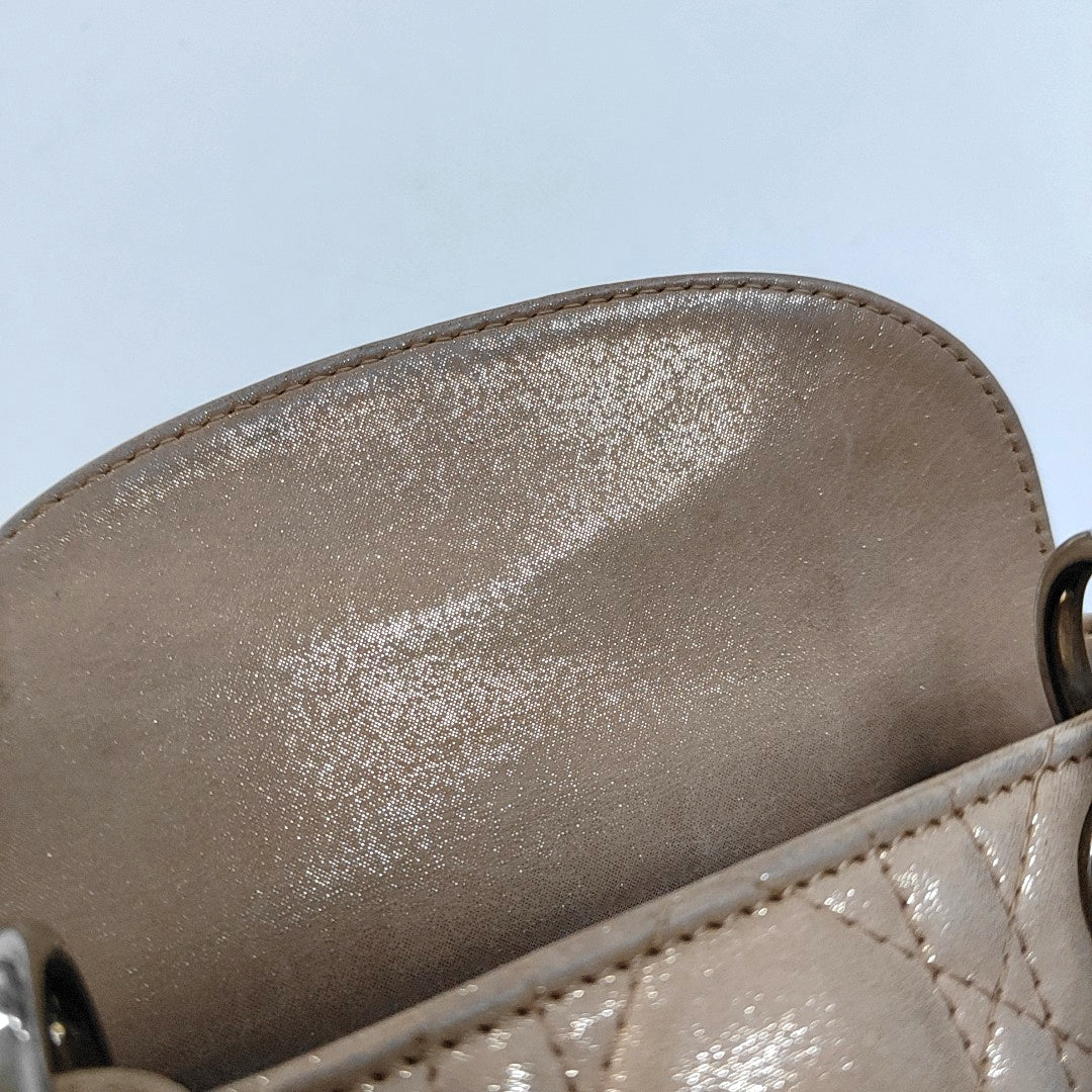 DIOR Lady Dior Mini Khaki Lamb Skin Cannage Quilted Hobo Shoulder Bag Handbag Crossbody Bag 18 Clasp Silver Hardware Removable Shoulder Strap-(SKU)-967132120