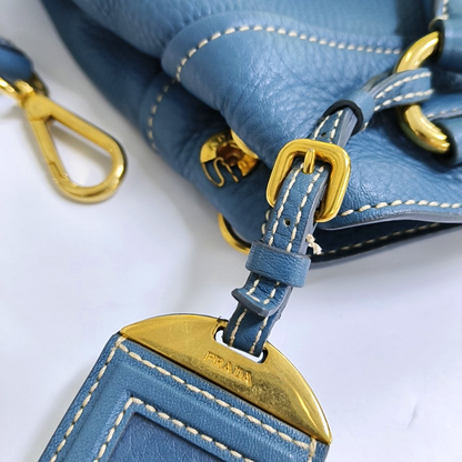PRADA Tote bag Blue Cowhide Logo Shoulder Bag Handbag Golden hardware Removable shoulder strap-(SKU)-957689174