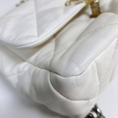 CHANEL CHANEL 19 Small White Lamb Skin Quilted Shoulder Bag Crossbody with Gold, Silver and Ruthenium Hardware 30 Clasp-(SKU)-969981633