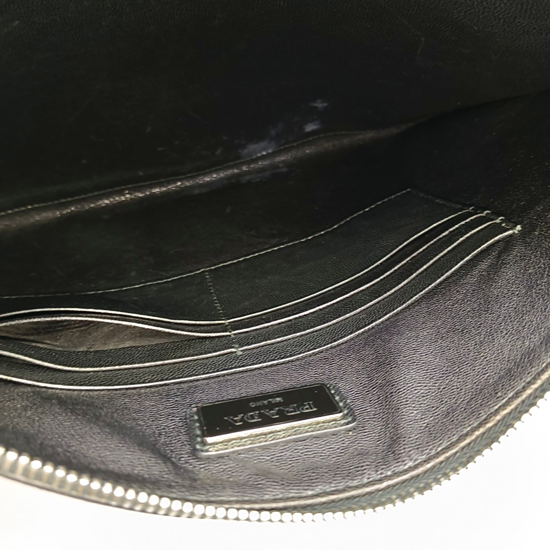 PRADA Black Cowhide Printed Crossbody Handbag Silver Hardware Sub-bag-(SKU)-950952142