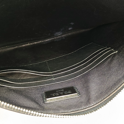 PRADA Black Cowhide Printed Crossbody Handbag Silver Hardware Sub-bag-(SKU)-950952142
