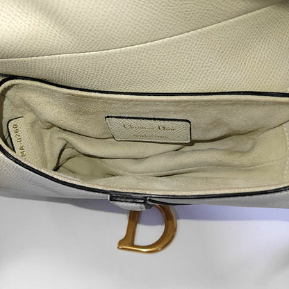 DIOR Saddle Mini White Calfskin Monogrammed Saddle Bag, Shoulder Bag, Handbag with Gold Hardware, Detachable Strap-(SKU)-965570201