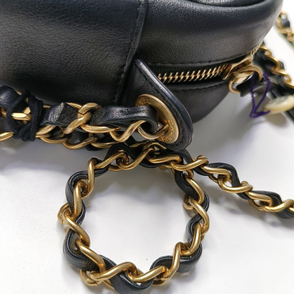 CHANEL LOGO ENCHAINED FLAP Black Leather Quilted Shoulder Bag Tote Bag Crossbody Golden Hardware 29cm Complete Accessories-(SKU)-947761460