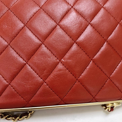 CHANEL WOC Red Lamb Skin Quilted Shoulder Bag Crossbody Bag Golden Hardware 22 Clasp-(SKU)-969580158