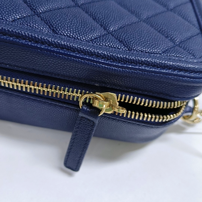 CHANEL FILIGREE Medium Blue Grained Calfskin Quilted Shoulder Bag Tote Crossbody Bag with Detachable Strap Gold Hardware 29 Compartments-(SKU)-961482565
