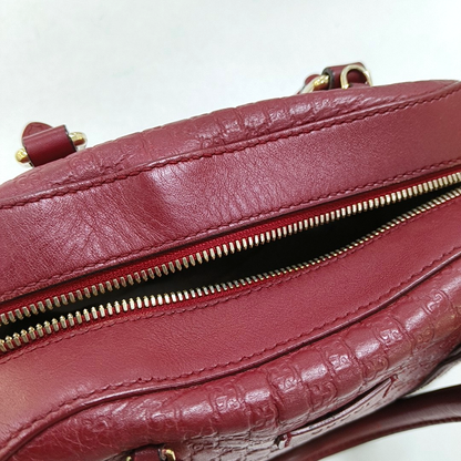 GUCCI Ligne Shima Red Calfskin Monogram Embossed Handbag Single Shoulder Bag Crossbody Bag Golden Silver Hardware-(SKU)-949440048