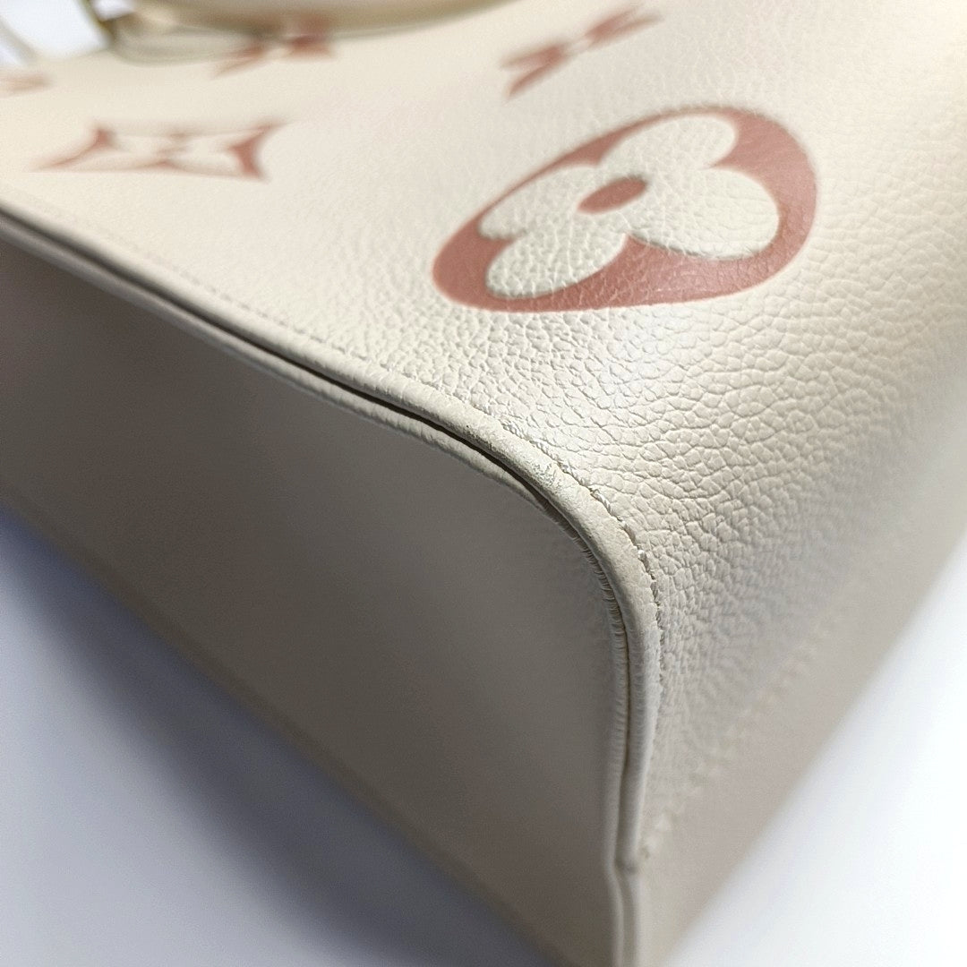 LOUIS VUITTON ONTHEGO Medium Beige Calfskin Monogram Embossed Jungle Bag Shoulder Bag Tote Bag Golden Hardware-(SKU)-969458373