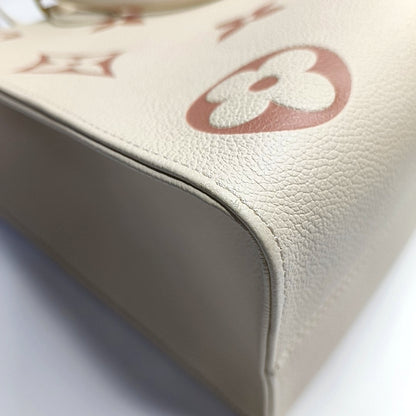 LOUIS VUITTON ONTHEGO Medium Beige Calfskin Monogram Embossed Jungle Bag Shoulder Bag Tote Bag Golden Hardware-(SKU)-969458373