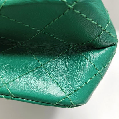 CHANEL 2.55 Mini Green Leather Quilted Chain Crossbody Shoulder Bag with Gold Hardware, 28 Clasps-(SKU)-971035161