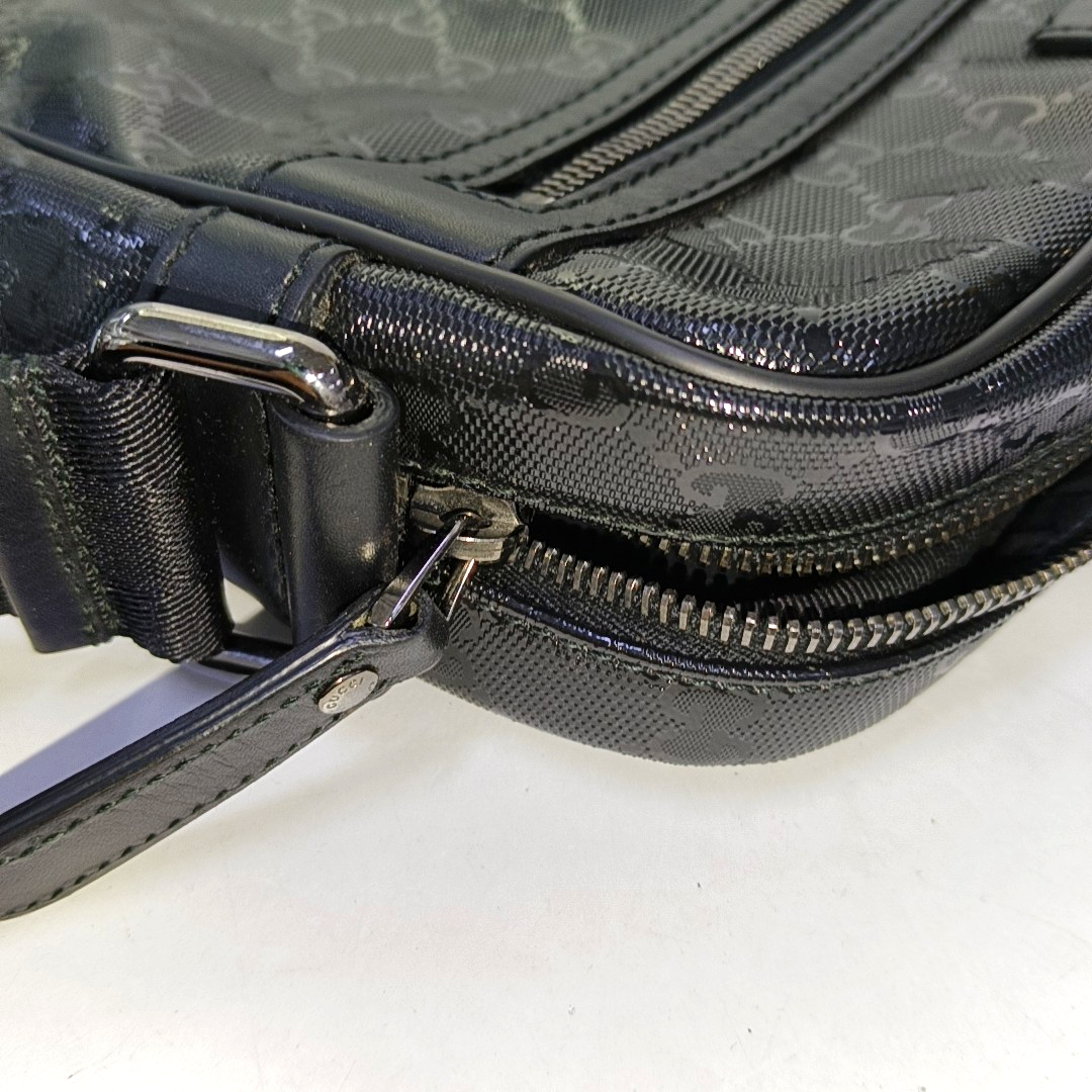 GUCCI Black Coated Canvas Monogrammed Single Shoulder Bag Sling Golden hardware-(SKU)-958447718