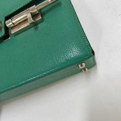 HERMÈS Verrou Mini Velvet Green Chèvre Mysore Goat Leather Gun Bag Crossbody Shoulder Bag Silver Hardware C-(SKU)-969129815